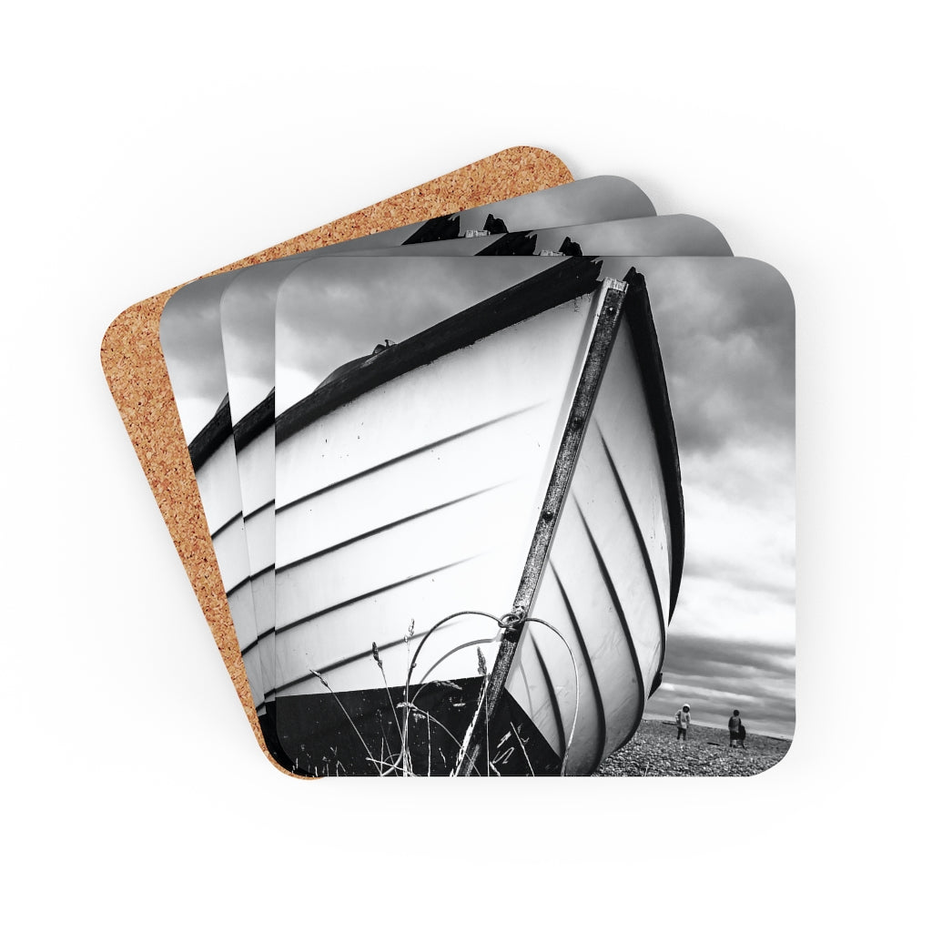 White Boat Cork Back Coaster