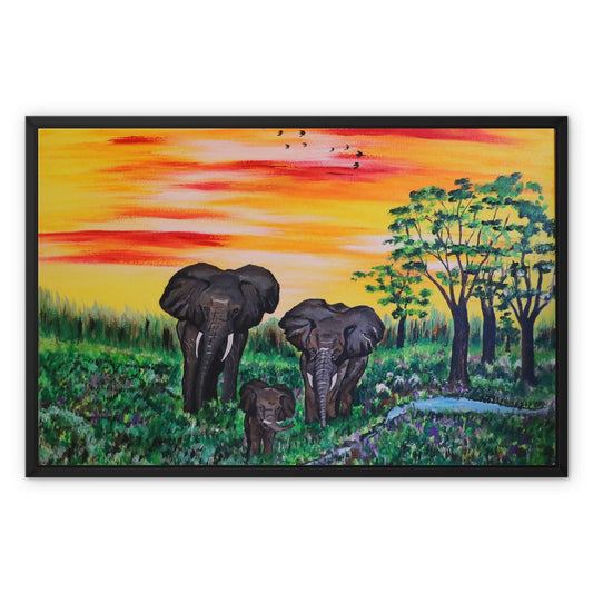 Elephant Family Framed Canvas